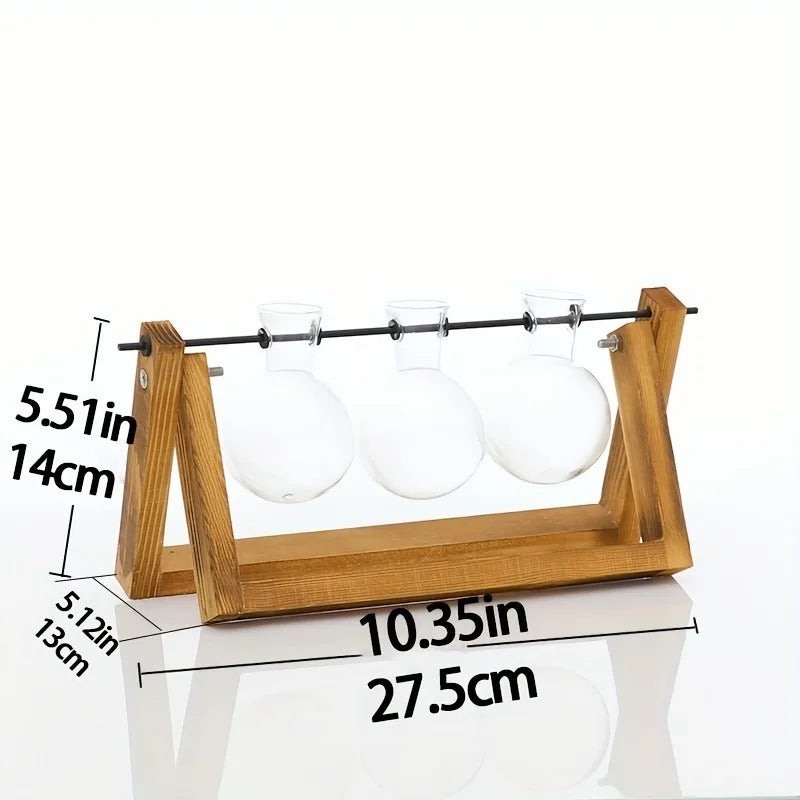 Tabletop Glass Planter Propagation Station Hydroponic Plant Vases in Wooden Rack Terrarium for Plants for Home Decor Room Decora