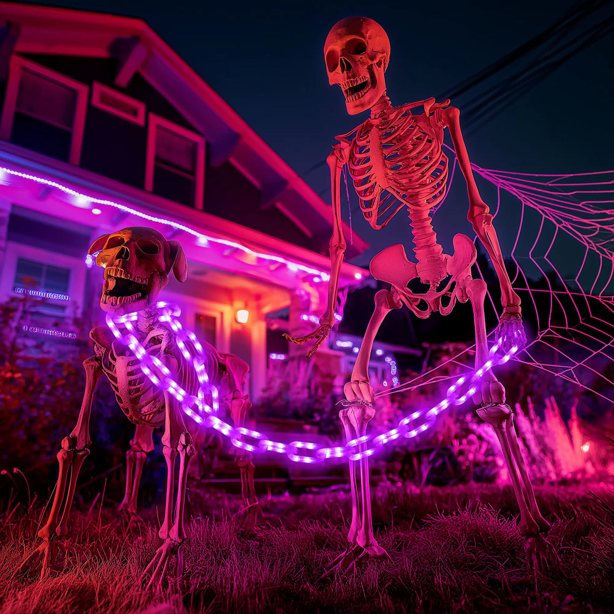 Flacchi Outdoor Halloween Chain Lights (Solar/Battery) 160 Leds. Waterproof Plastic, 8 Lighting Modes. Perfect Spooky Hanging Decor for Halloween Parties, Bushes, Fences, and Patios. Orange/Purple