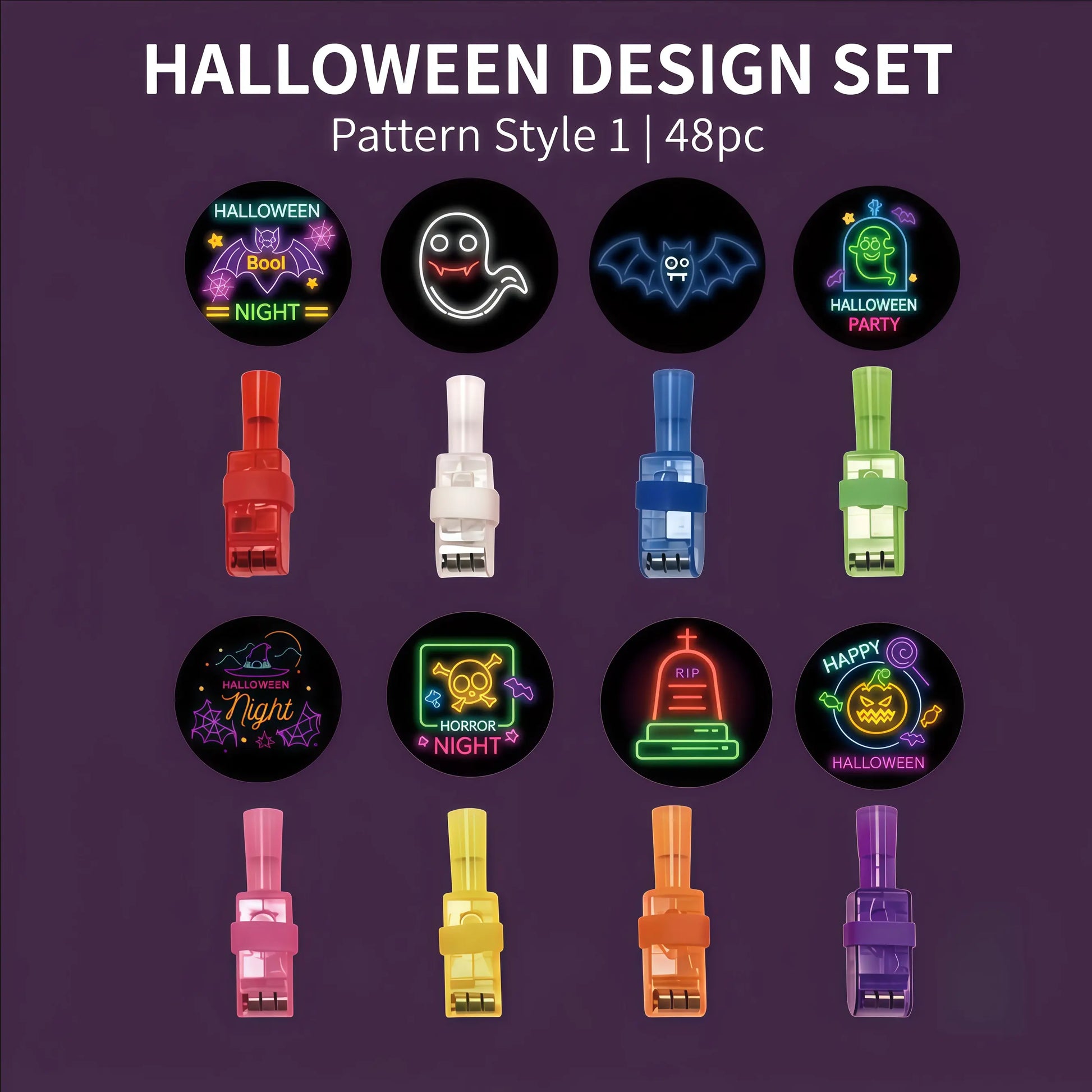 48Pc Halloween Gift Must-Have, Spooky LED Projection Glow Finger Ring Lights, Non-Candy Kids Gift, Unisex All Ages, for Halloween Trick-Or-Treat, Cosplay, Themed Party & Night Decor