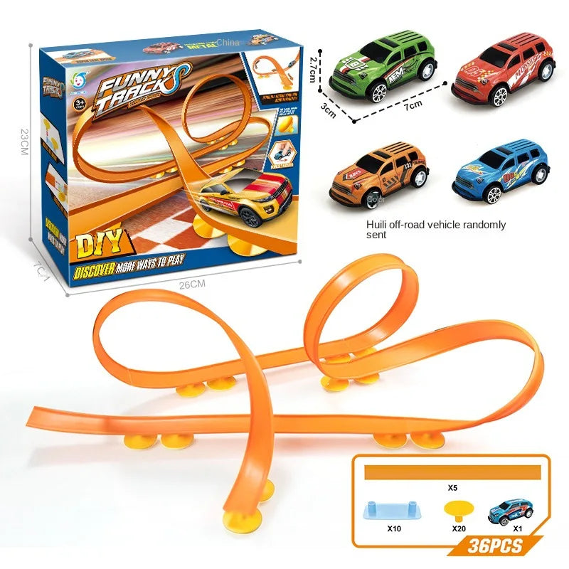 Flexible Race Car Ramp Track Kid Toy Set DIY Assembled Turborace Track Portable Travel Toy Catapult Rail Racing Roll Race Track