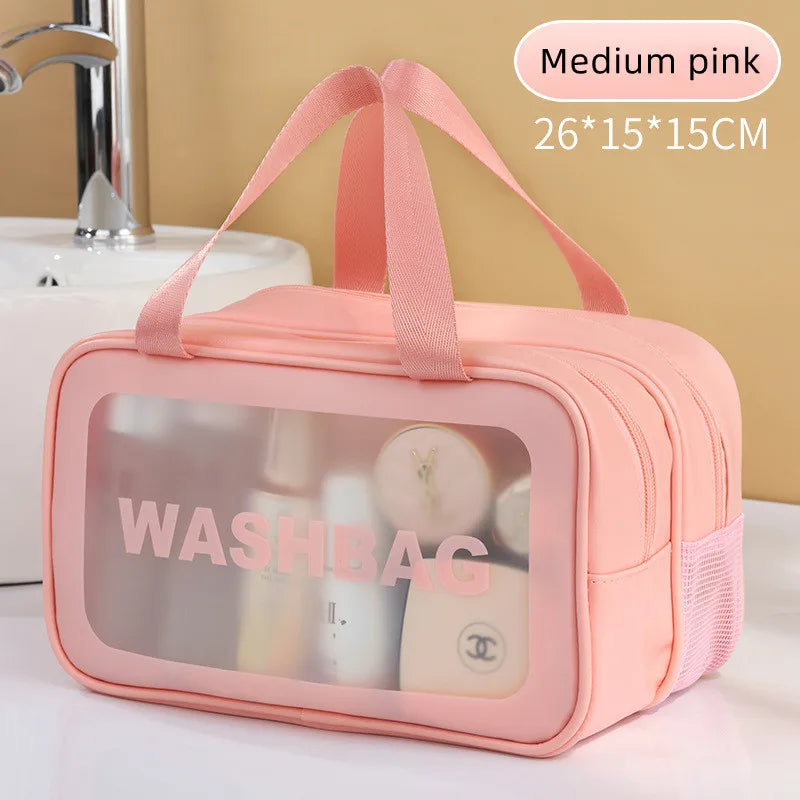 Dry-Wet Separation Double Transparent PU Makeup Bag Portable Washing Bag Cosmetic Storage Bag Travel Fitness Swimming Essentials