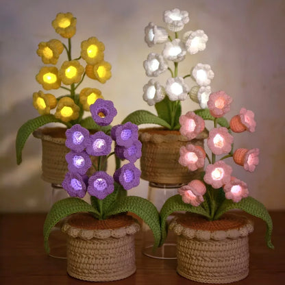 Lily of the Valley Lamp,Crochet Artificial Flowers with Night Lights,Cordless Table Lamp- Women Gift Ideas,Desk Home Decorations