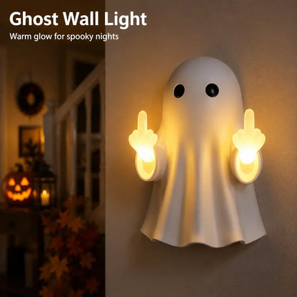 Ghost Wall Light, Cute Ghost Night Light with Middle Finger Gesture, Funny LED Wall Lamp for Bedroom Halloween Decor Home Office Gift