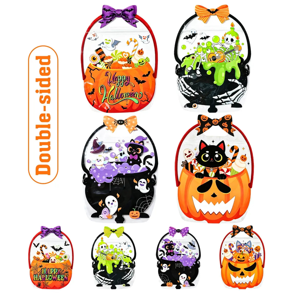 20 Pcs Halloween Gift Bags, Plastic Candy Bags, Trick or Treat Bags with Handle,Featuring Cauldron and Pumpkin Designs. Ideal for Students, Teachers, and Neighbors, Perfect for Storing Classroom Snacks and as Party Favors at Halloween Birthday Parties