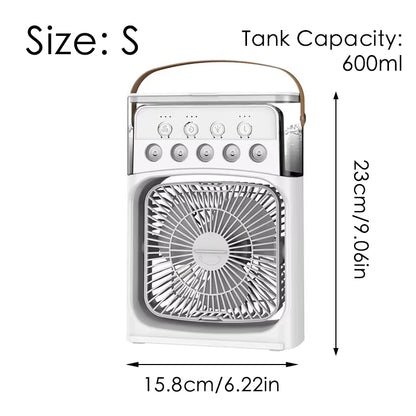 Portable Mini Fan 3 in 1 Cooler Home House LED USB Desk Bedroom Indoor Air Conditioner Humidifier Fans Summer Cool Living Room