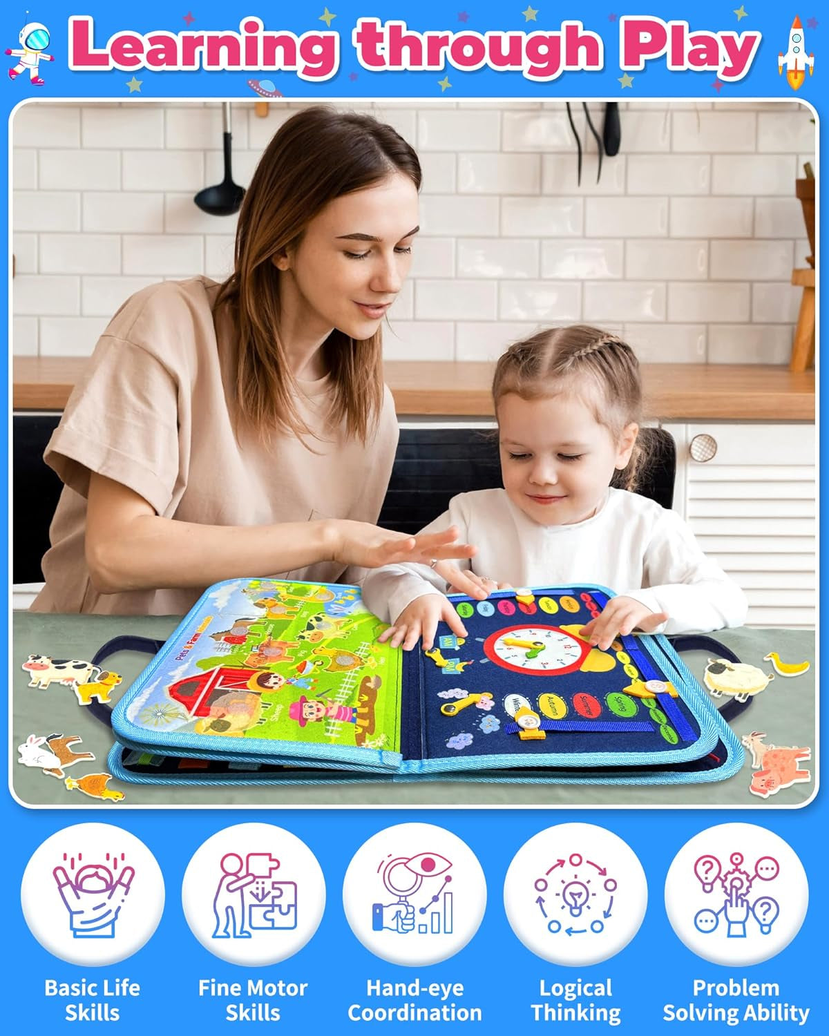 Montessori Busy Board Travel Book for Toddlers