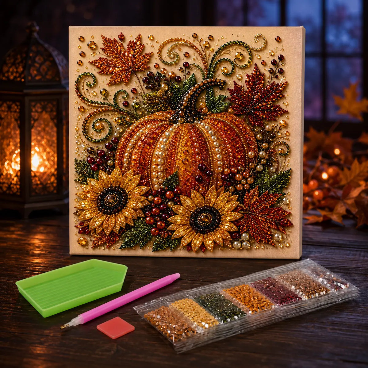 Halloween Diamond Painting Kits with Frame for Adults & Teens, 5D DIY Diamond Art Craft Kit with Full Drill Canvas and Tools, Pumpkin Ghost Witch Cat Halloween Wall Decor, Beginner-Friendly Gift, 8 X 8 Inch