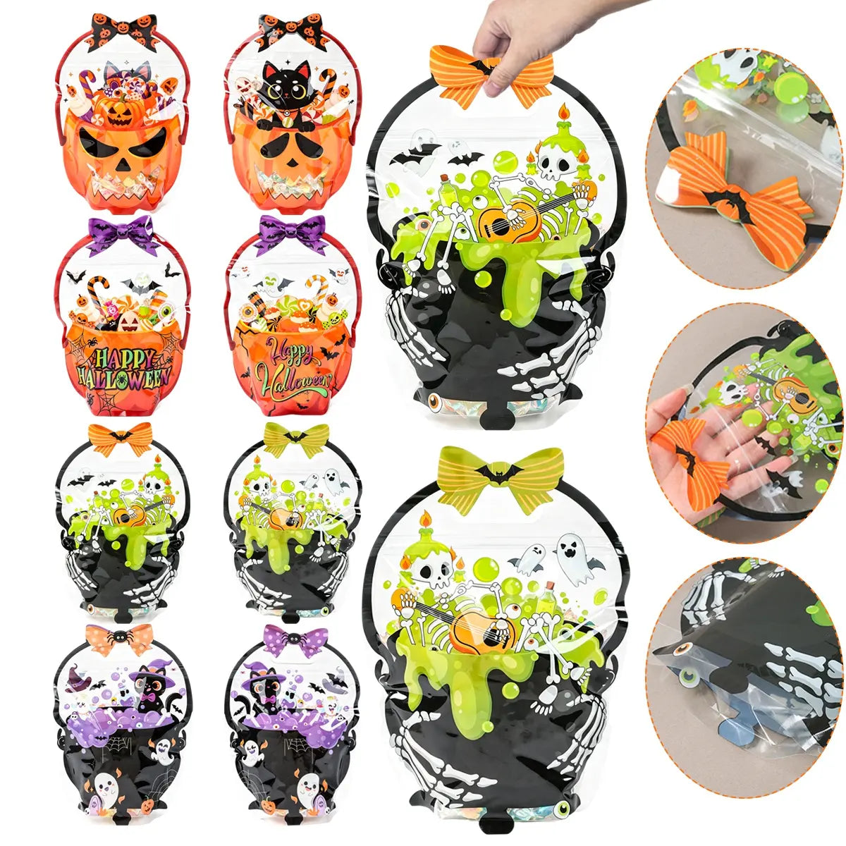 20 Pcs Halloween Gift Bags, Plastic Candy Bags, Trick or Treat Bags with Handle,Featuring Cauldron and Pumpkin Designs. Ideal for Students, Teachers, and Neighbors, Perfect for Storing Classroom Snacks and as Party Favors at Halloween Birthday Parties