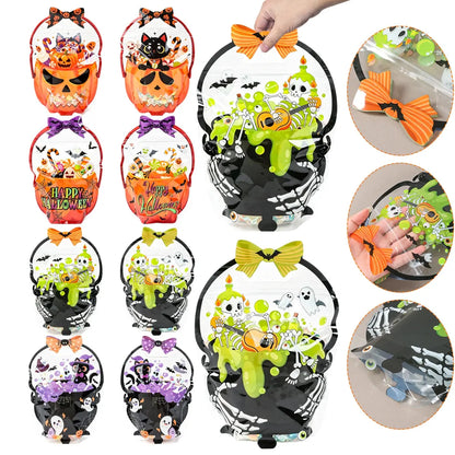 20 Pcs Halloween Gift Bags, Plastic Candy Bags, Trick or Treat Bags with Handle,Featuring Cauldron and Pumpkin Designs. Ideal for Students, Teachers, and Neighbors, Perfect for Storing Classroom Snacks and as Party Favors at Halloween Birthday Parties