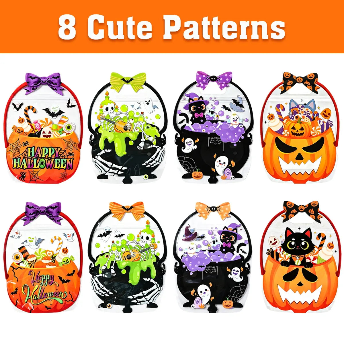 20 Pcs Halloween Gift Bags, Plastic Candy Bags, Trick or Treat Bags with Handle,Featuring Cauldron and Pumpkin Designs. Ideal for Students, Teachers, and Neighbors, Perfect for Storing Classroom Snacks and as Party Favors at Halloween Birthday Parties