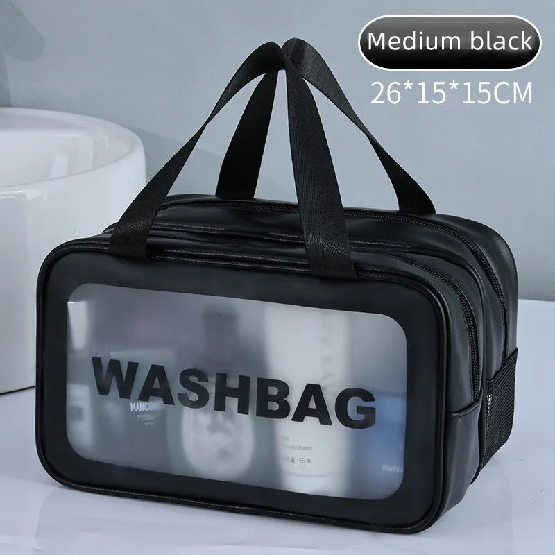 Dry-Wet Separation Double Transparent PU Makeup Bag Portable Washing Bag Cosmetic Storage Bag Travel Fitness Swimming Essentials