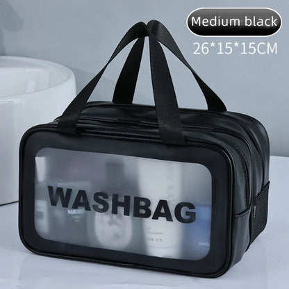 Dry-Wet Separation Double Transparent PU Makeup Bag Portable Washing Bag Cosmetic Storage Bag Travel Fitness Swimming Essentials