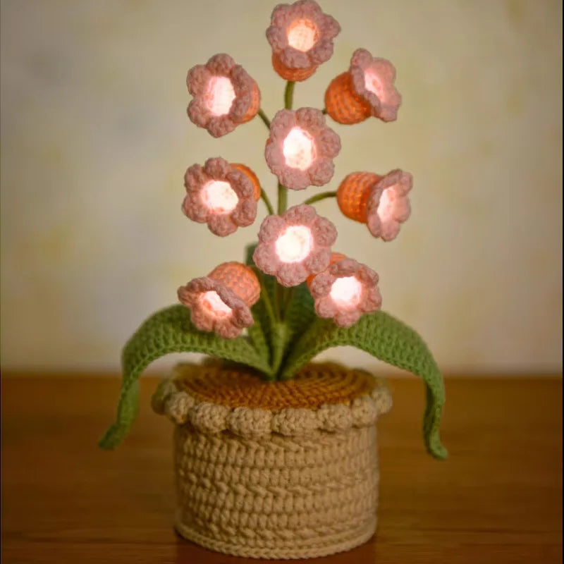 Lily of the Valley Lamp,Crochet Artificial Flowers with Night Lights,Cordless Table Lamp- Women Gift Ideas,Desk Home Decorations