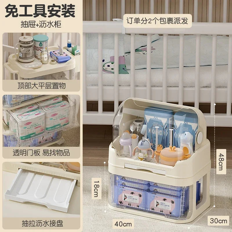 Baby Product Storage Rackmobile Stroller Organizerbottle and Tableware Drainage Boxdustproof Storage Cabinet for Baby Essentials