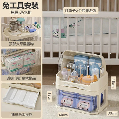 Baby Product Storage Rackmobile Stroller Organizerbottle and Tableware Drainage Boxdustproof Storage Cabinet for Baby Essentials