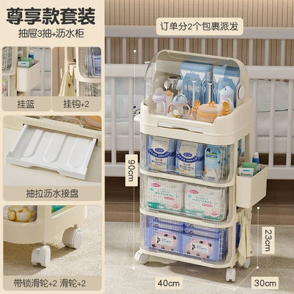Baby Product Storage Rackmobile Stroller Organizerbottle and Tableware Drainage Boxdustproof Storage Cabinet for Baby Essentials