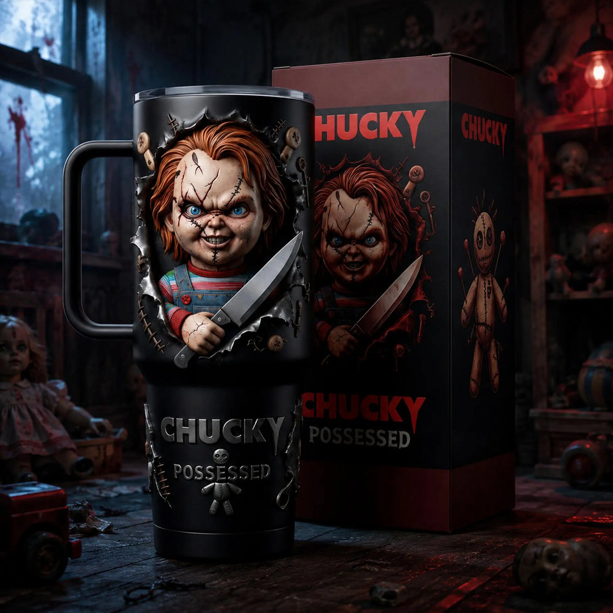 Horror Movie Couple Tumbler: Chucky & Tiff Couple Tumbler 20Oz & 40Oz, Horror Movie Matching Tumblers with Handles, Bride of Chucky Inspired Gift for Couples, Spooky Halloween Drinkware, Anniversary Gift Set