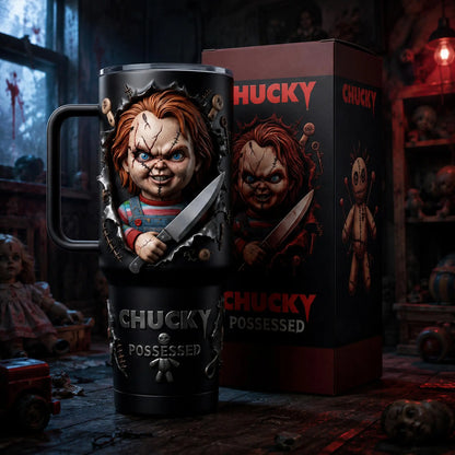 Horror Movie Couple Tumbler: Chucky & Tiff Couple Tumbler 20Oz & 40Oz, Horror Movie Matching Tumblers with Handles, Bride of Chucky Inspired Gift for Couples, Spooky Halloween Drinkware, Anniversary Gift Set