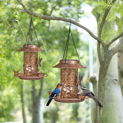 Solar Bird Feeder Metal Outdoors Hanging Bird House with Light Gift Ideas for Bird Lovers Outdoor Garden Backyard Decoration