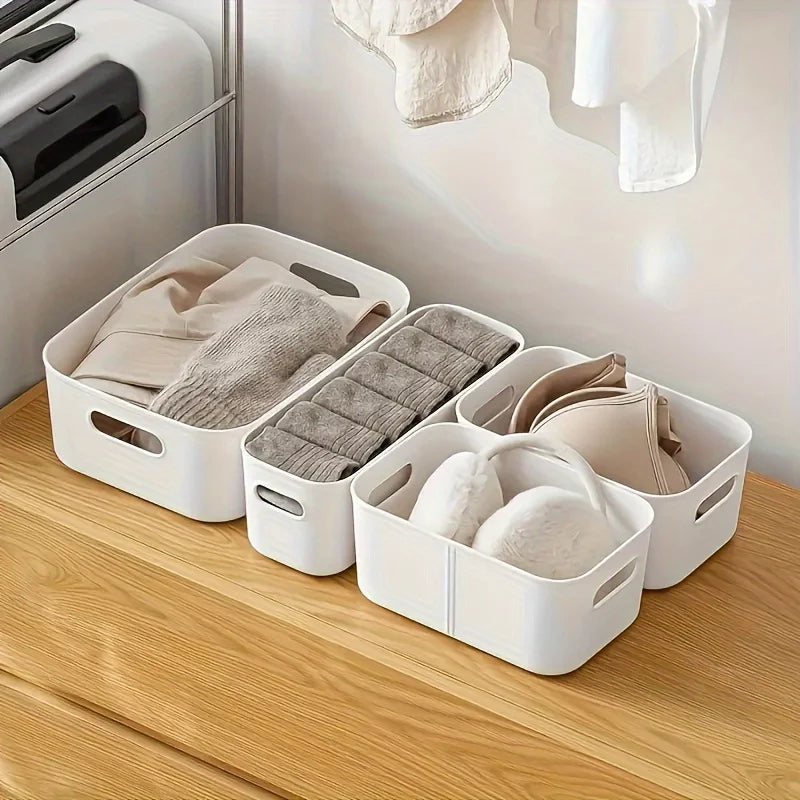 5Pcs Stackable Storage Box Set,Rectangular Plastic Organizer Containers,Durable, Reusable,For Kitchen,Bathroom,Dorm Essentials