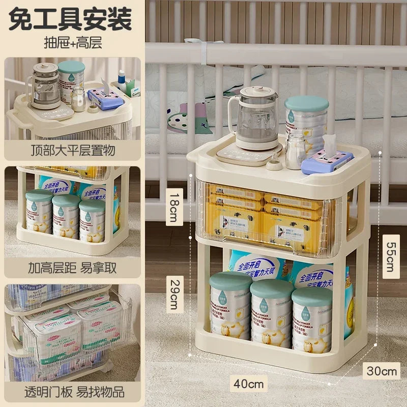 Baby Product Storage Rackmobile Stroller Organizerbottle and Tableware Drainage Boxdustproof Storage Cabinet for Baby Essentials