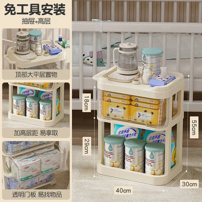 Baby Product Storage Rackmobile Stroller Organizerbottle and Tableware Drainage Boxdustproof Storage Cabinet for Baby Essentials