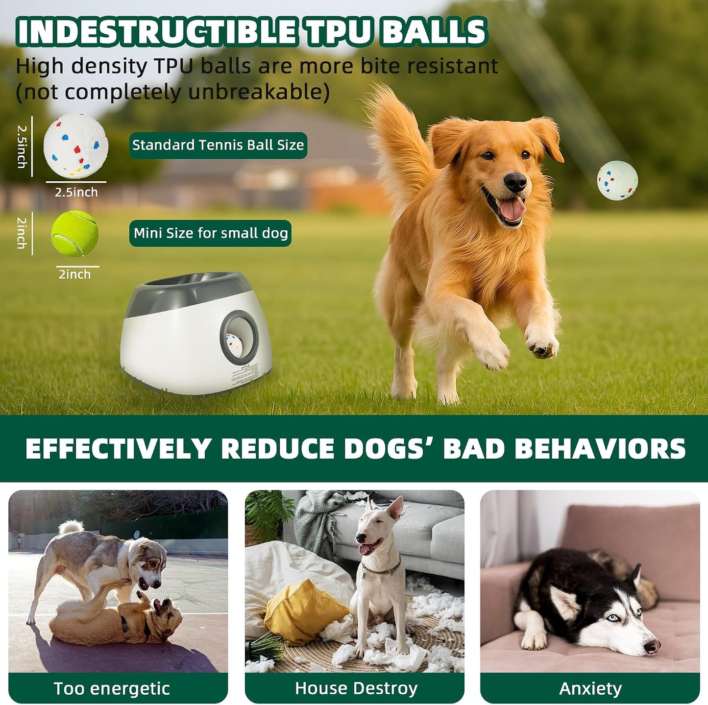 Dog Ball Thrower Launcher, Automatic Ball Launcher for Large Dogs, Interactive Dog Toy with Three Ranges, Includes 3 ETPU Balls and a Data Line, Suitable for Large Dogs, Gray/White