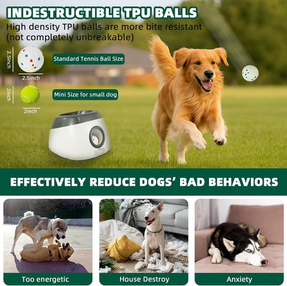 Dog Ball Thrower Launcher, Automatic Ball Launcher for Large Dogs, Interactive Dog Toy with Three Ranges, Includes 3 ETPU Balls and a Data Line, Suitable for Large Dogs, Gray/White