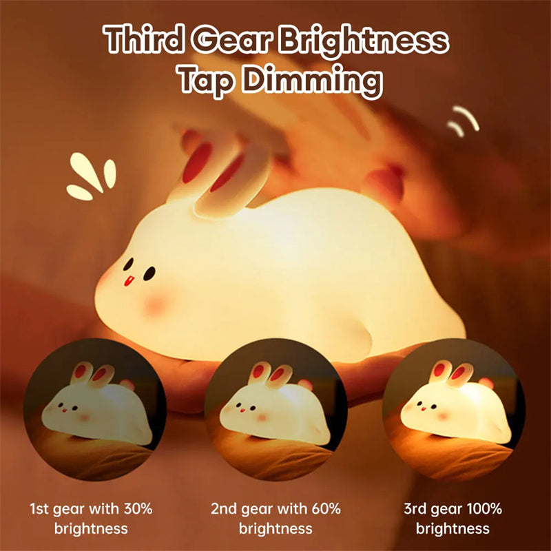 Cute LED Night Light Touch Sensor Cartoon Kid'S Nightlights Big Face Rabbit Silicone Night Light Christmas Gift Bedside Lamp Home Decor