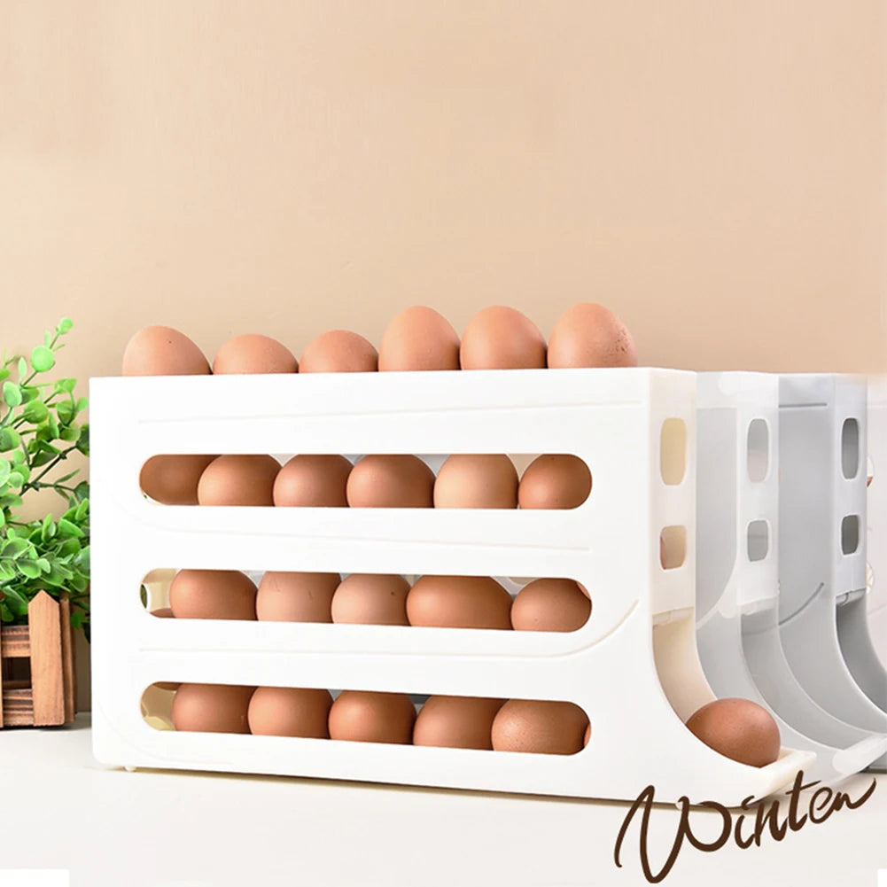 4 Layer Automatic Egg Roller Space Saving 30 Egg Container Rolling Egg Holder Plastic Egg Tray for Refrigerator Kichen Cabinet