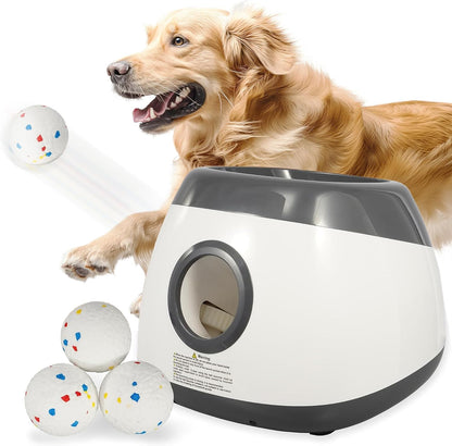Dog Ball Thrower Launcher, Automatic Ball Launcher for Large Dogs, Interactive Dog Toy with Three Ranges, Includes 3 ETPU Balls and a Data Line, Suitable for Large Dogs, Gray/White