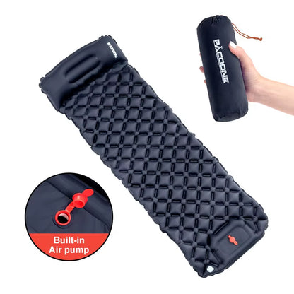 Outdoor Camping Inflatable Mattress Sleeping Pad with Pillows Ultralight Air Mat Built in Inflator Pump Hiking