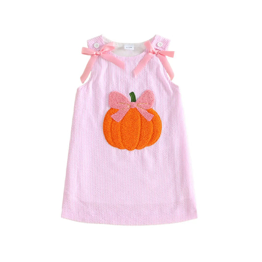 Toddler Baby Little Girl Halloween Dress with Bows Striped Pumpkin Sleeveless Dress Fall 6M-4T
