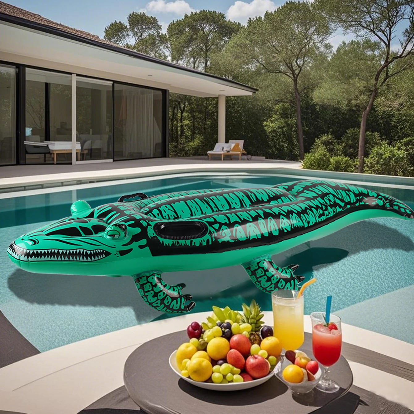 1PC Adventure-Ready Crocodile Inflatable Ride-On with Handles, Summer Thickened Pool Float for Kids & Adults,