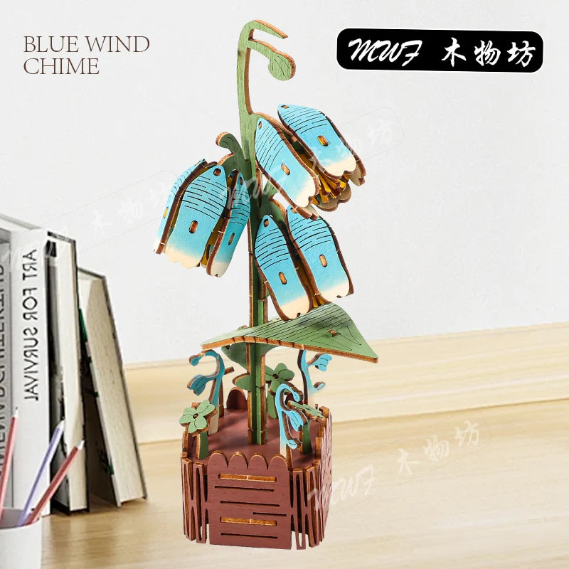 3D Flower Wooden Puzzles, DIY Wooden Flowers Model Kit Building Set Crafts for Adults to Build, Botanical Collection Gift Ideas