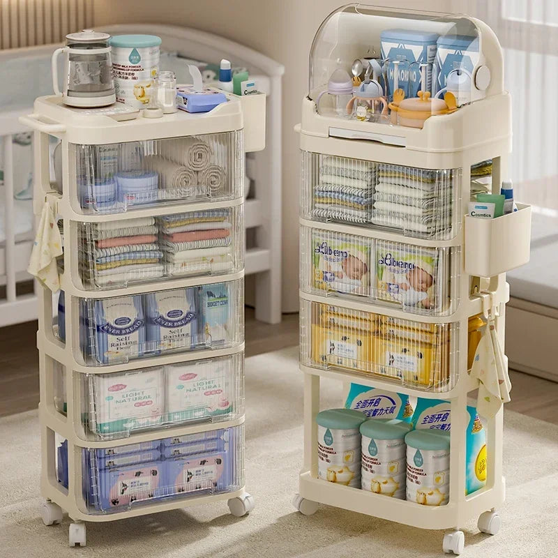 Baby Product Storage Rackmobile Stroller Organizerbottle and Tableware Drainage Boxdustproof Storage Cabinet for Baby Essentials