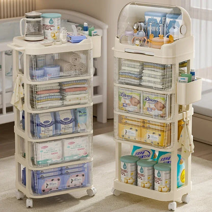 Baby Product Storage Rackmobile Stroller Organizerbottle and Tableware Drainage Boxdustproof Storage Cabinet for Baby Essentials