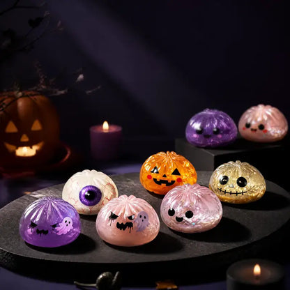 Halloween Cute Scary Ghost Maruko Squishy Squeeze Toy Set - Mini Portable Stress Fidget Item, Squishy Haul Sensory Kids Toy, Unique Whimsical Party Treat Bag Filler & Whimsical Gift, Fidgets