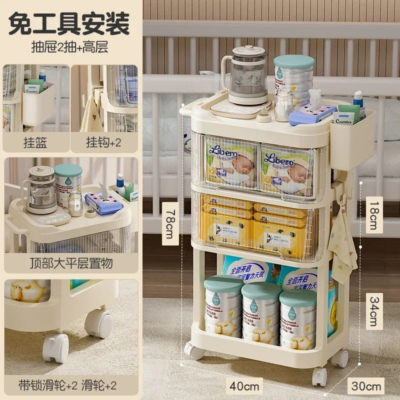 Baby Product Storage Rackmobile Stroller Organizerbottle and Tableware Drainage Boxdustproof Storage Cabinet for Baby Essentials