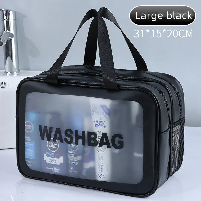 Dry-Wet Separation Double Transparent PU Makeup Bag Portable Washing Bag Cosmetic Storage Bag Travel Fitness Swimming Essentials