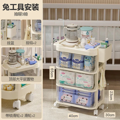 Baby Product Storage Rackmobile Stroller Organizerbottle and Tableware Drainage Boxdustproof Storage Cabinet for Baby Essentials