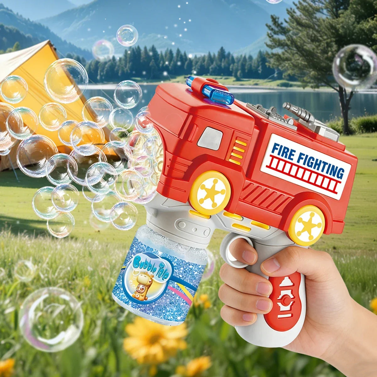 Kids Automatic Bubble Gun LED Light & Refill Solution – Leakproof Bubble Blaster, Outdoor Toys Toddlers 3-8, Birthday Gift, Easter Stuffer, Wedding & Party Supplies