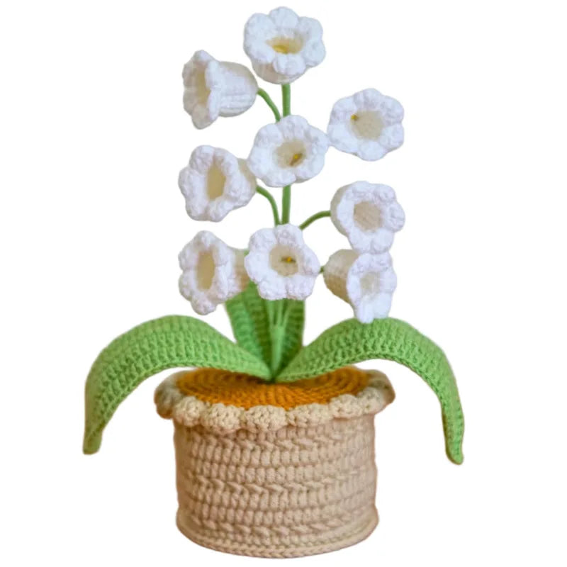 Lily of the Valley Lamp,Crochet Artificial Flowers with Night Lights,Cordless Table Lamp- Women Gift Ideas,Desk Home Decorations