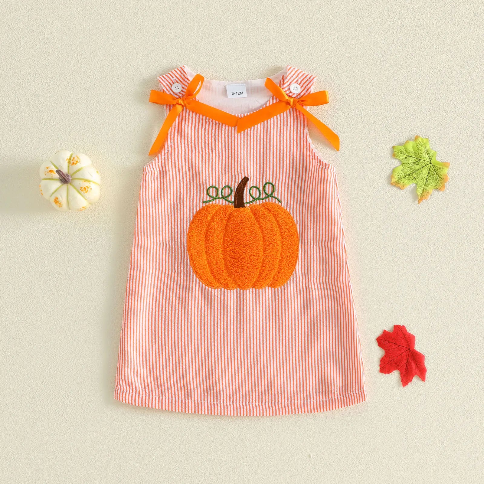 Toddler Baby Little Girl Halloween Dress with Bows Striped Pumpkin Sleeveless Dress Fall 6M-4T