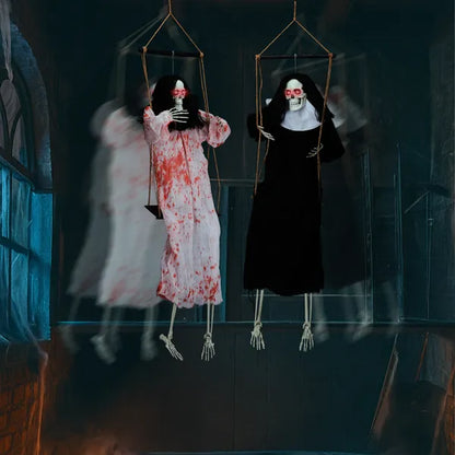 Outdoor Halloween Decorations 2 Packs Hanging Ghosts Decor with Lighted up Eyes and Horror Scream, 3Ft Scary Grim Reaper Swinging Ghost Flying for Yard Patio Lawn Garden