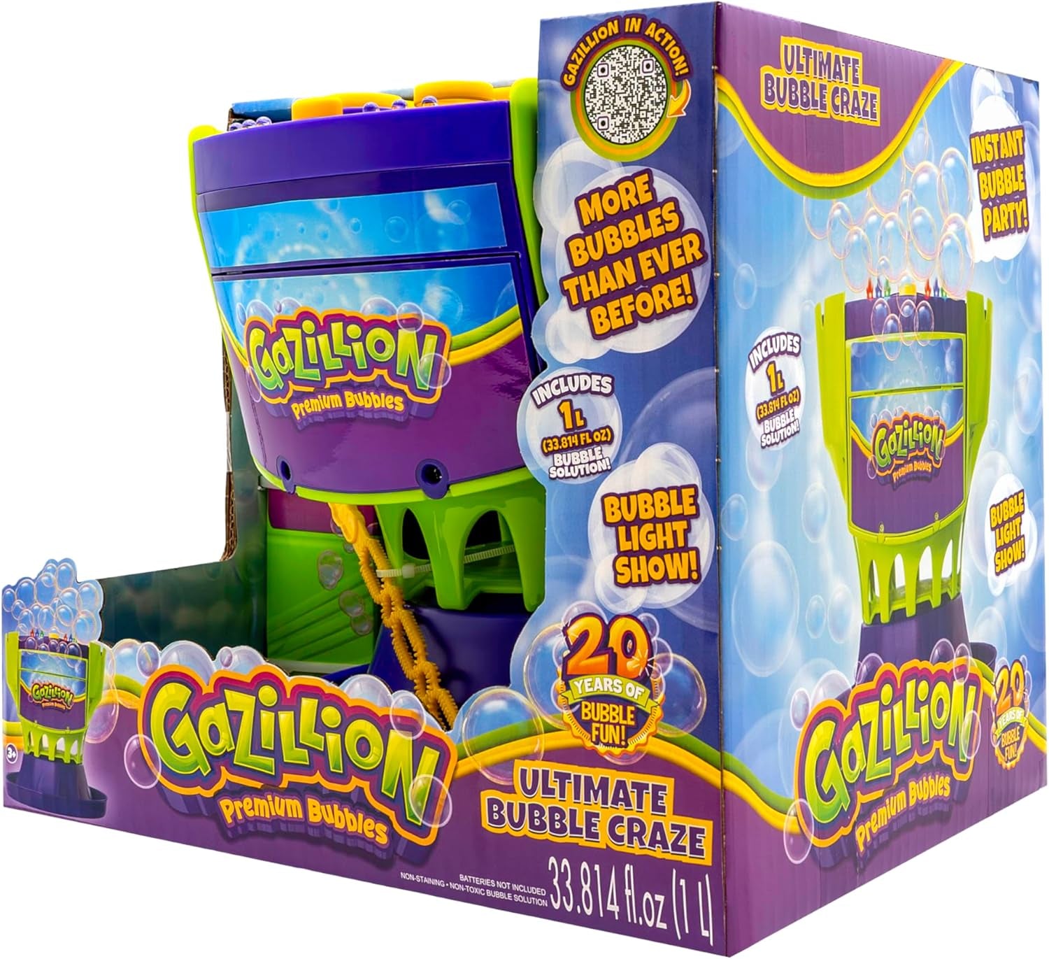 LED Bubble Machine with Color-Changing Lights & 1L Solution