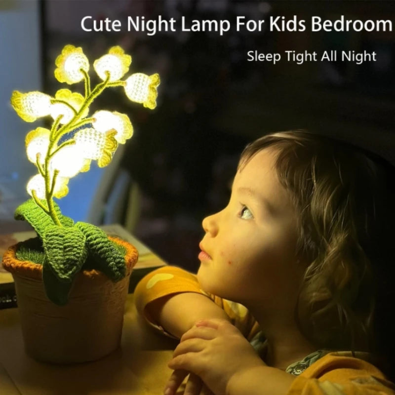 Lily of the Valley Lamp,Crochet Artificial Flowers with Night Lights,Cordless Table Lamp- Women Gift Ideas,Desk Home Decorations