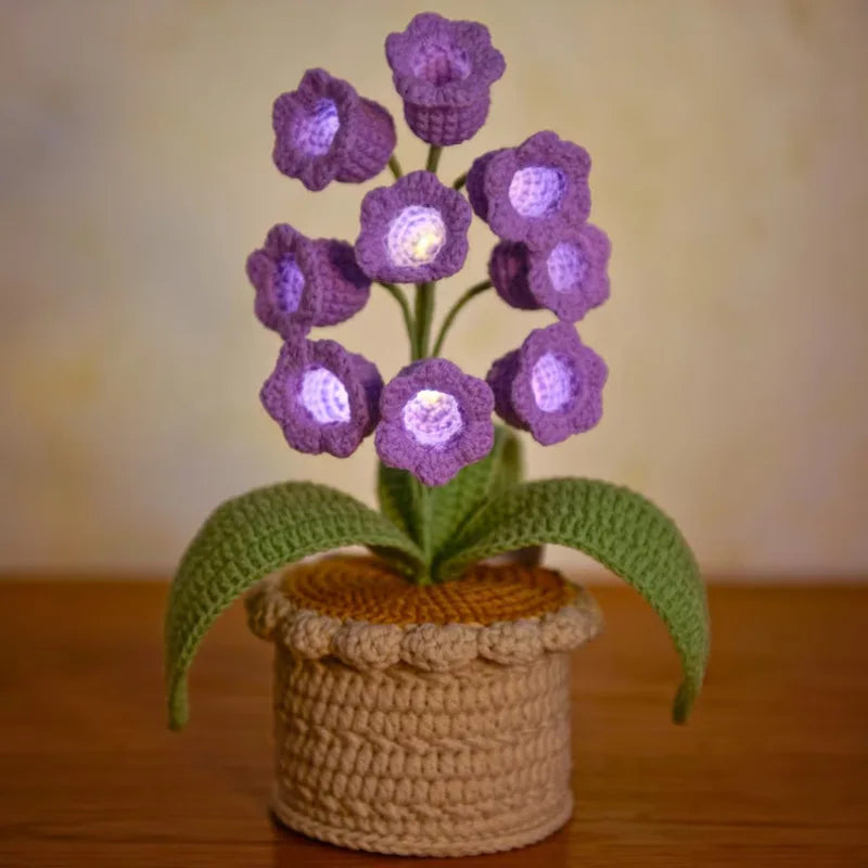 Lily of the Valley Lamp,Crochet Artificial Flowers with Night Lights,Cordless Table Lamp- Women Gift Ideas,Desk Home Decorations