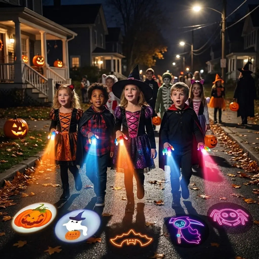 48Pc Halloween Gift Must-Have, Spooky LED Projection Glow Finger Ring Lights, Non-Candy Kids Gift, Unisex All Ages, for Halloween Trick-Or-Treat, Cosplay, Themed Party & Night Decor