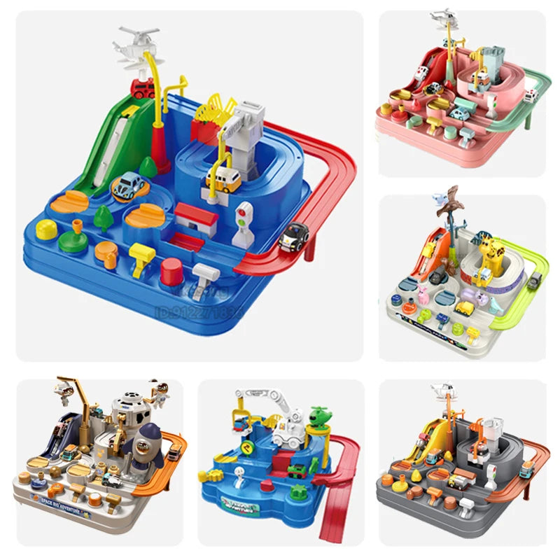 Racing Rail Car Track Adventure Game Educational Toys Children Brain Mechanical Interactive Train Model Animals Space Rocket Toy